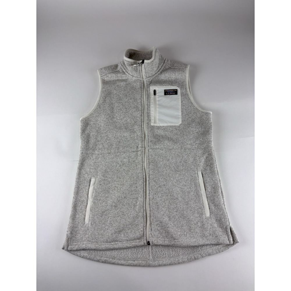 LL Bean Womens Regular Medium Sweater Fleece Long Vest Pewter Gray 511766